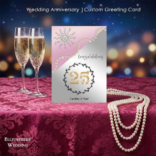 25th Wedding Anniversary Elegant Silver & Pearls Card