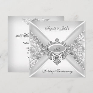 25th Wedding Anniversary Elegant Silver White Invitation