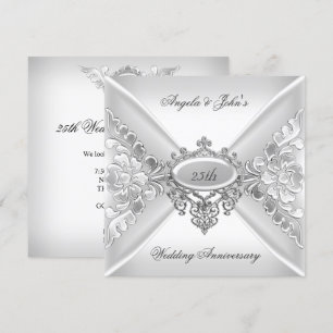 25th Wedding Anniversary Elegant Silver White Invitation