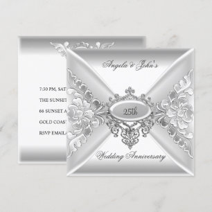 25th Wedding Anniversary Elegant Silver White Invitation