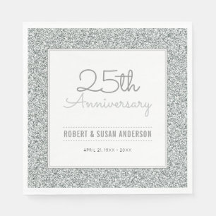 25th Wedding Anniversary Faux Silver Glitter Napkin