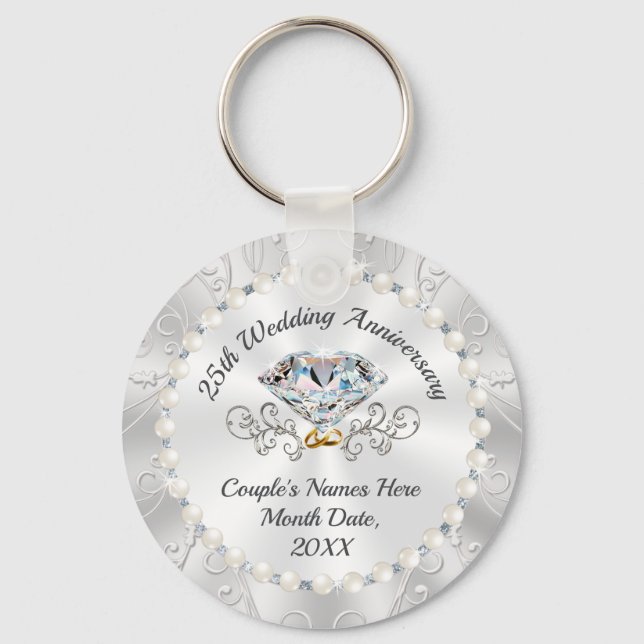 25th Wedding Anniversary Favours Souvenirs, Custom Keychain (Front)