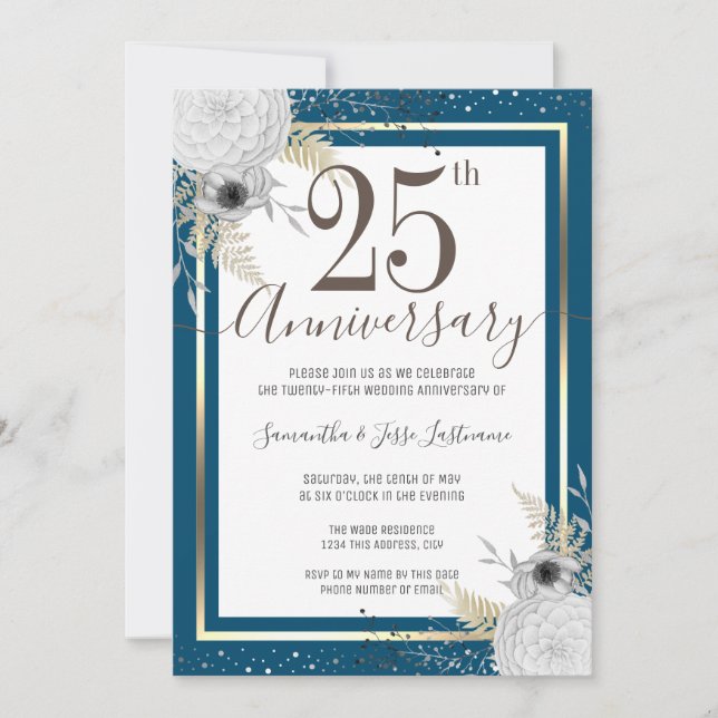 25th Wedding Anniversary Floral  Invitation (Front)