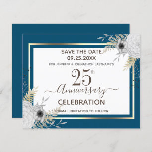 25th Wedding Anniversary Floral Save the Date Invi