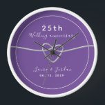 25th Wedding Anniversary Gift for Couple Clock<br><div class="desc">Celebrate 25 years of love with this simple,  modern,  and elegant personalized wall clock. Featuring a chic purple design,  this stunning anniversary gift is customized with your names,  special date,  and a charming silver rope heart symbolizing your timeless love. A perfect keepsake to commemorate a quarter-century of beautiful memories.</div>