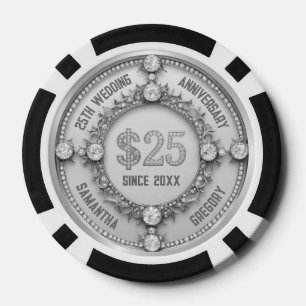 25th Wedding Anniversary Glamorous White Diamonds  Poker Chips