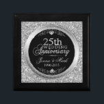 25th Wedding Anniversary Glitter & Silver Design Gift Box<br><div class="desc">Elegant image of white glitter & Metallic silver,  25th wedding university  customizable template.</div>