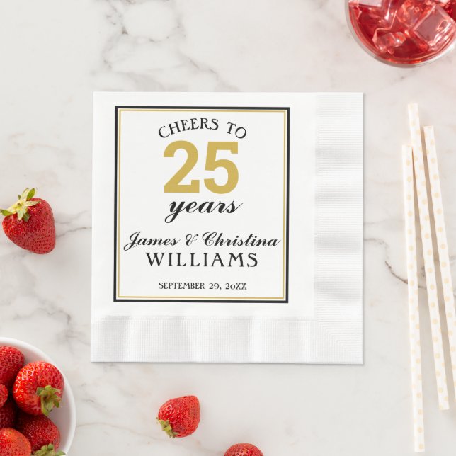 25th Wedding Anniversary Gold Cheers to 25 Years N Napkin (Insitu)