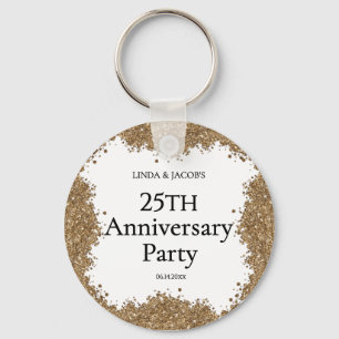25th Wedding Anniversary Gold Faux Glitter Keychain