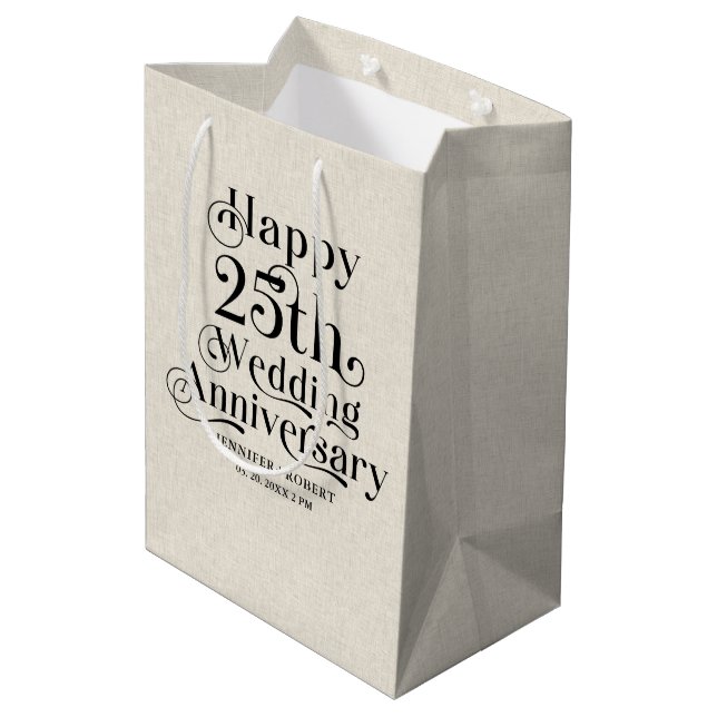 25th Wedding Anniversary Gold Typography  Medium Gift Bag (Back Angled)