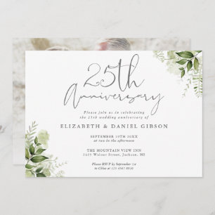 25th Wedding Anniversary Greenery Floral Photo Invitation