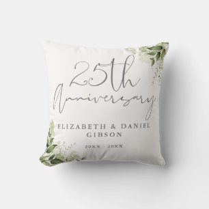 25th Wedding Anniversary Greenery Floral Photo Throw Pillow
