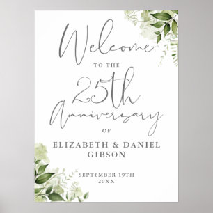25th Wedding Anniversary Greenery Welcome Sign