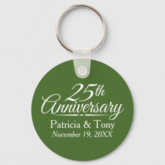 25th Wedding Anniversary Grey Green Keychain (Front)
