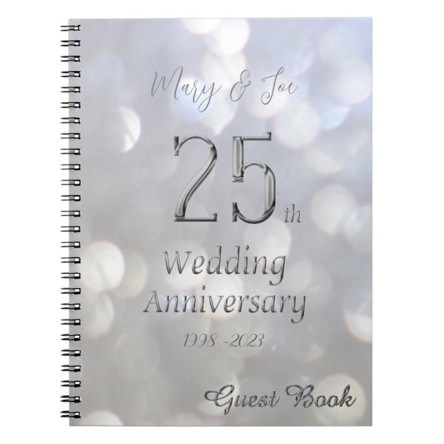 25th Wedding Anniversary Guest Book Silver Grey (Front)
