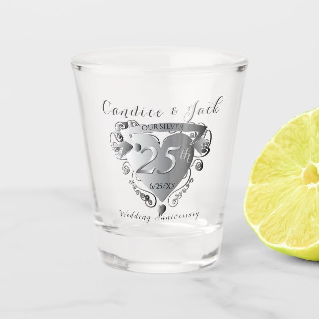 25th Wedding Anniversary Heart Shot glass (Front)