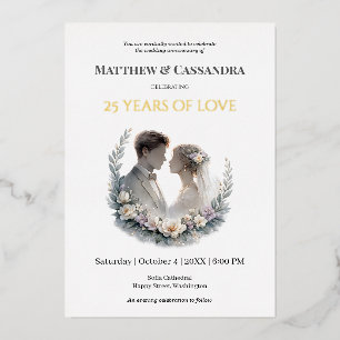 25th Wedding Anniversary Heirloom-Like Celebration Foil Holiday Card