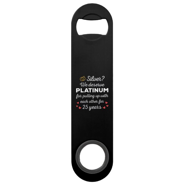 25th Wedding Anniversary I - Silver Funny Couple Bar Key (Front)