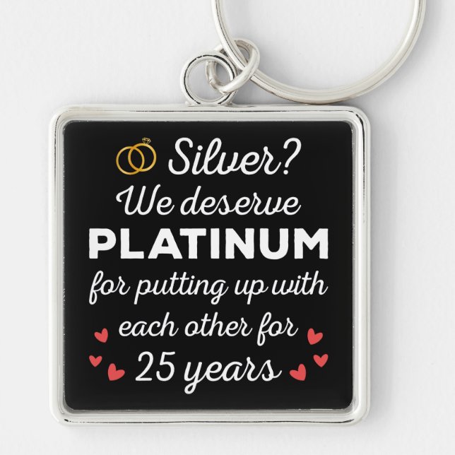 25th Wedding Anniversary I - Silver Funny Couple Keychain (Front)