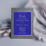 25th Wedding Anniversary Invitation<br><div class="desc">Modern,  elegant,  classy royal blue and glitter silver 25th anniversary wedding invitation.</div>