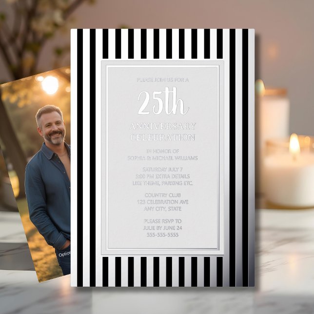 25th Wedding Anniversary Invitation Silver Stripes (Creator Uploaded)