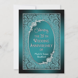 25TH WEDDING ANNIVERSARY INVITATIONS - TEAL/BLUE