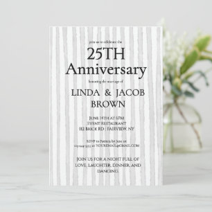 25th Wedding Anniversary Light Grey Silver Stripes Invitation