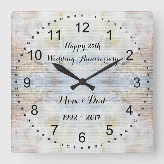 25th Wedding Anniversary Marble Pattern Square Wall Clock (Front)