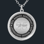 25th Wedding Anniversary Metallic Silver And Black Silver Plated Necklace<br><div class="desc">Elegant 25th wedding anniversary commemorative necklace with customizable text. Metallic silver and black. White diamonds accents.</div>