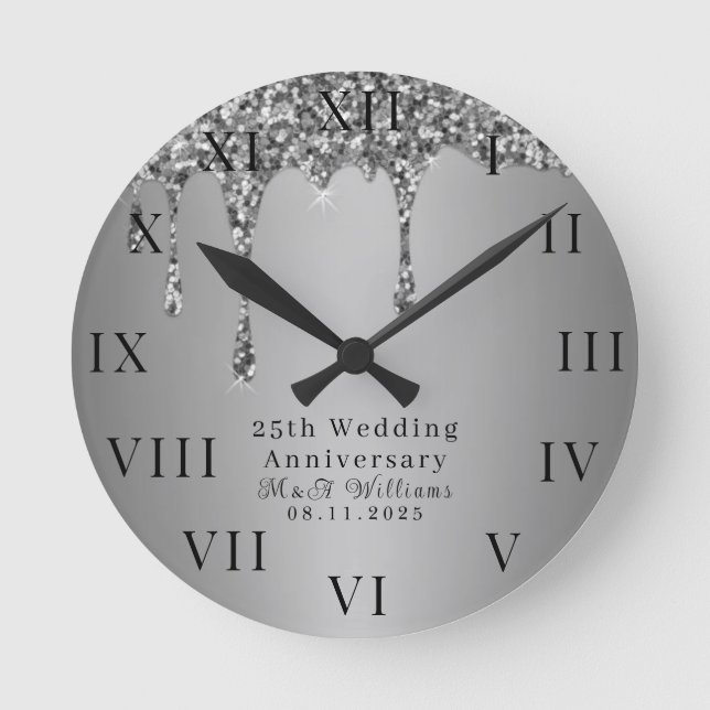 25th Wedding Anniversary Modern Elegant Fiftieth  Round Clock (Front)