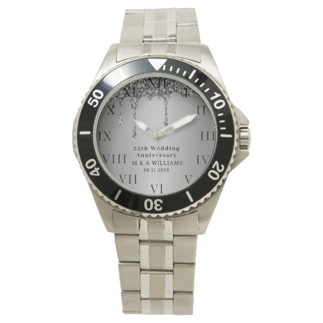 25th Wedding Anniversary Modern Elegant Fiftieth  Watch (Front)