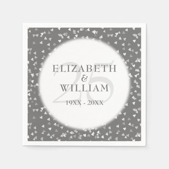 25th Wedding Anniversary Modern Silver Confetti Napkin (Front)