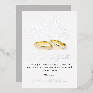 25th Wedding Anniversary Party Foil Thank You Card