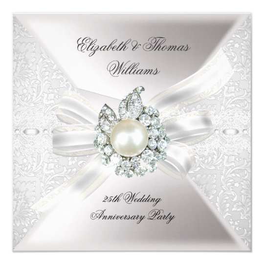 25th Wedding Anniversary Party Lace Pearl White Card