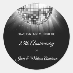 25th Wedding Anniversary Party Silver Disco Ball Classic Round Sticker