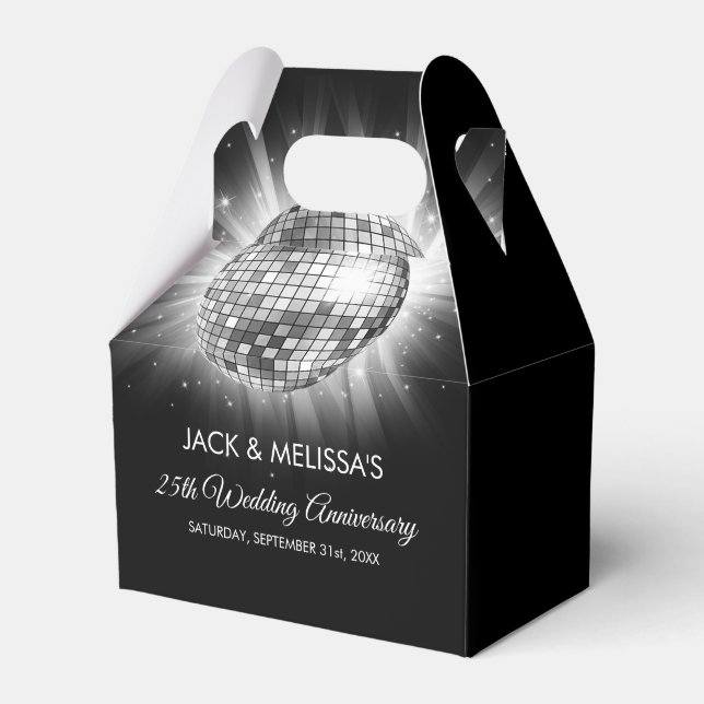 25th Wedding Anniversary Party Silver Disco Ball Favor Box (Front Side)
