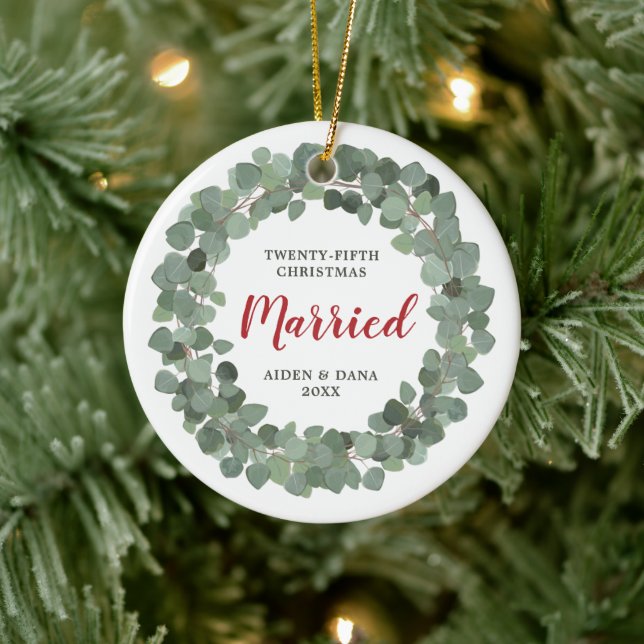 25th Wedding Anniversary Personalized Any Year Ceramic Ornament (Tree)