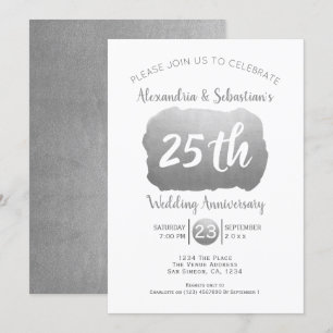 25th Wedding Anniversary Personalized Faux Silver Invitation