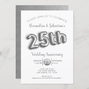 25th Wedding Anniversary Personalized Faux Silver Invitation