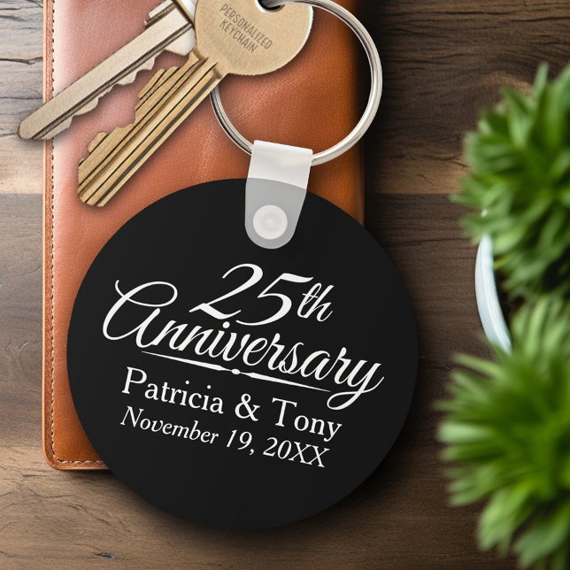 25th Wedding Anniversary Personalized Keychain (Personalized Keychain - Wedding Anniversary Keyring)
