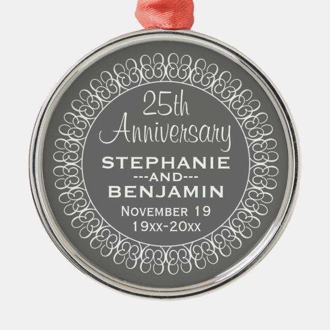 25th Wedding Anniversary Personalized Metal Ornament (Front)