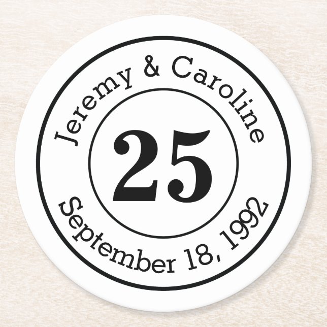 25th Wedding Anniversary Personalized Round Paper Coaster (Front)