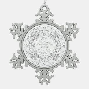 25th Wedding Anniversary-Pewter Snowflake Ornament