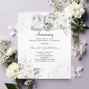 25th wedding anniversary photo florals invitation