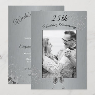 25th Wedding Anniversary Photo Silver Invitation