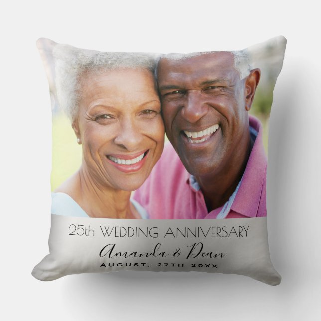 25th wedding anniversary photo silver stylish throw pillow (Front)
