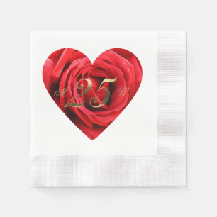 25th Wedding Anniversary Red Roses Heart Elegant Napkin