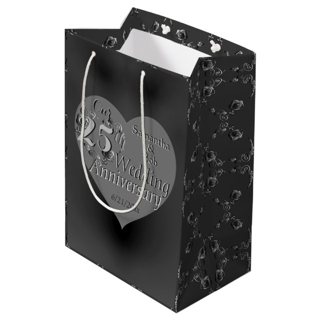 25th Wedding Anniversary Rose Heart Gift Bag (Back Angled)