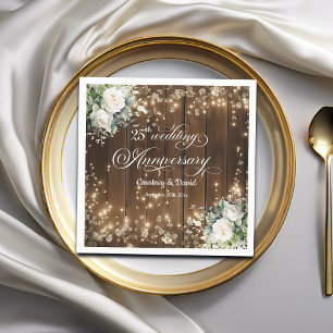 25th Wedding Anniversary Rustic String Lights Napkin