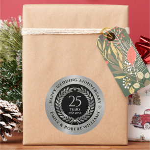 25th wedding anniversary silv laurel wreath Dinner Classic Round Sticker